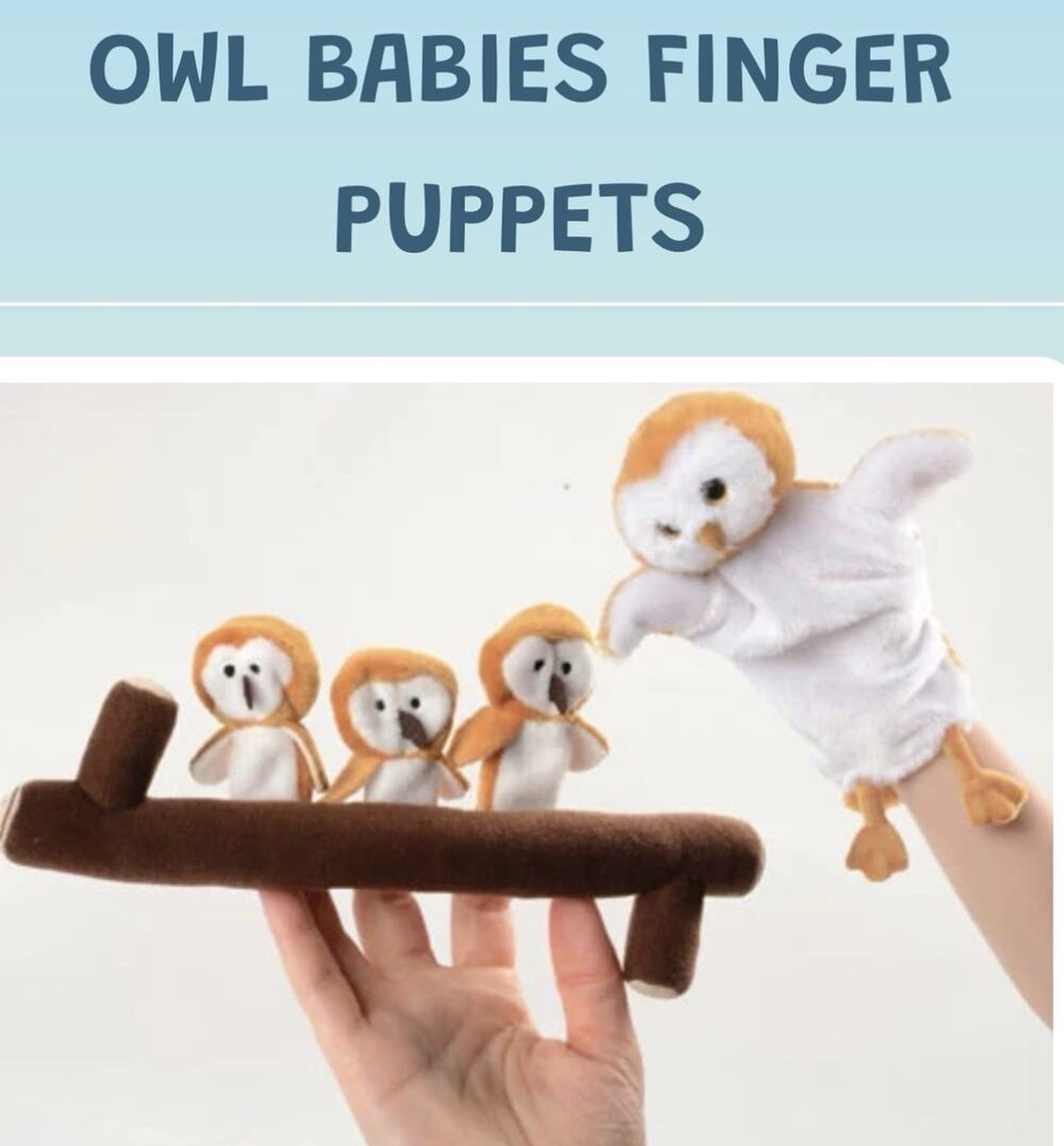 NEW Owl Babies Puppets Set with Branch Mom Mother Owl Baby Kids Play Therapy